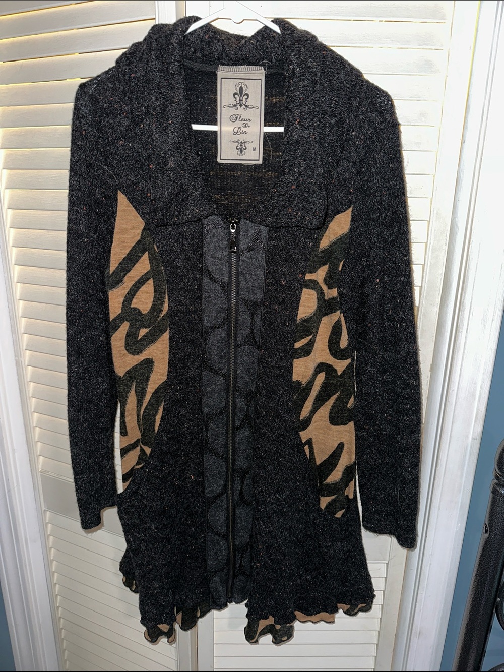 Fleur de Lis Collection Black and Tan Hooded Zip Sweater Cardigan